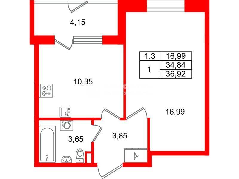 1-комнатная 34 м2 в ЖК Парадный ансамбль корпус null этаж 1