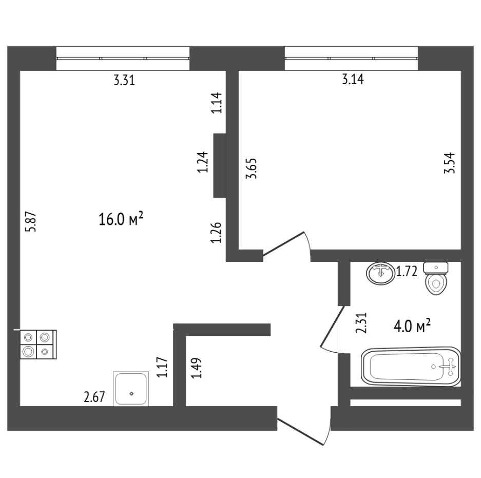1-комнатная 38.2 м2 в ЖК undefined корпус null этаж 11