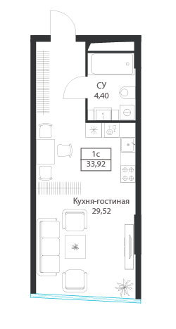 Студия 33 м2 в ЖК ДИУС корпус null этаж 4
