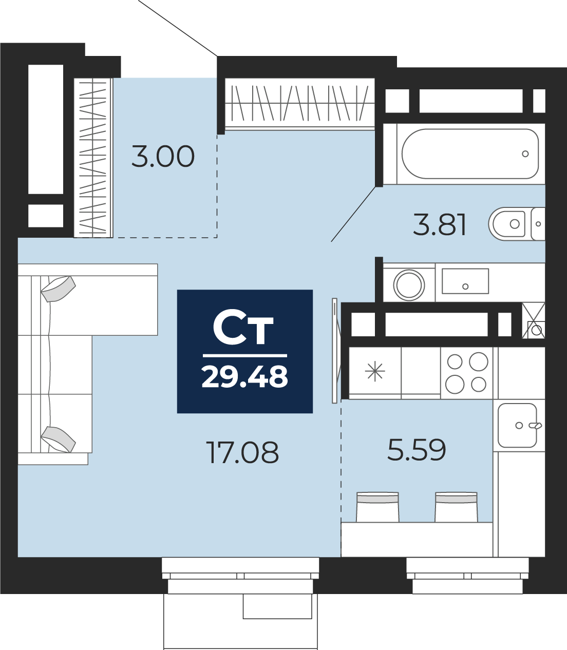 Студия 29 м2 в ЖК Айвазовский корпус null этаж 16