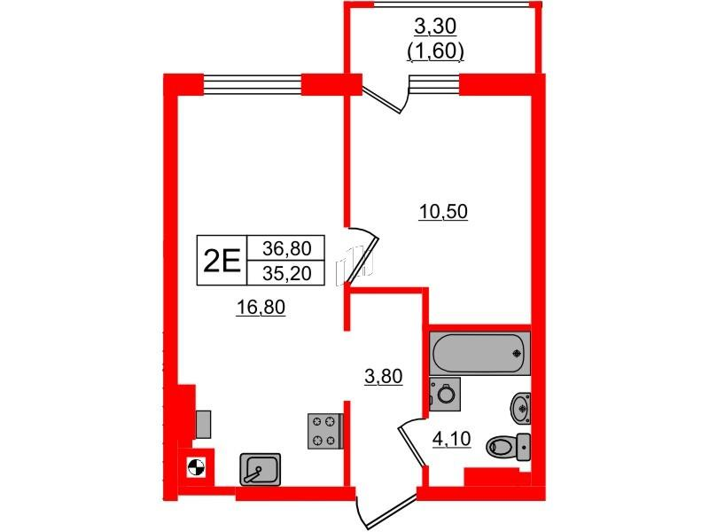 1-комнатная 36 м2 в ЖК River Park-2 корпус null этаж 4