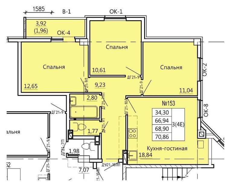 4-комнатная 70.2 м2 в ЖК undefined корпус null этаж 7