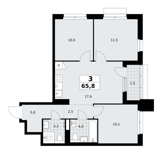3-комнатная 65 м2 в ЖК Деснаречье корпус null этаж 13