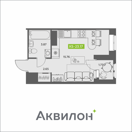 Студия 23 м2 в ЖК Аквилон АКВАРТАЛ корпус null этаж 14