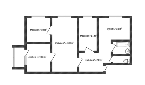 4-комнатная 61.4 м2 в ЖК undefined корпус null этаж 5