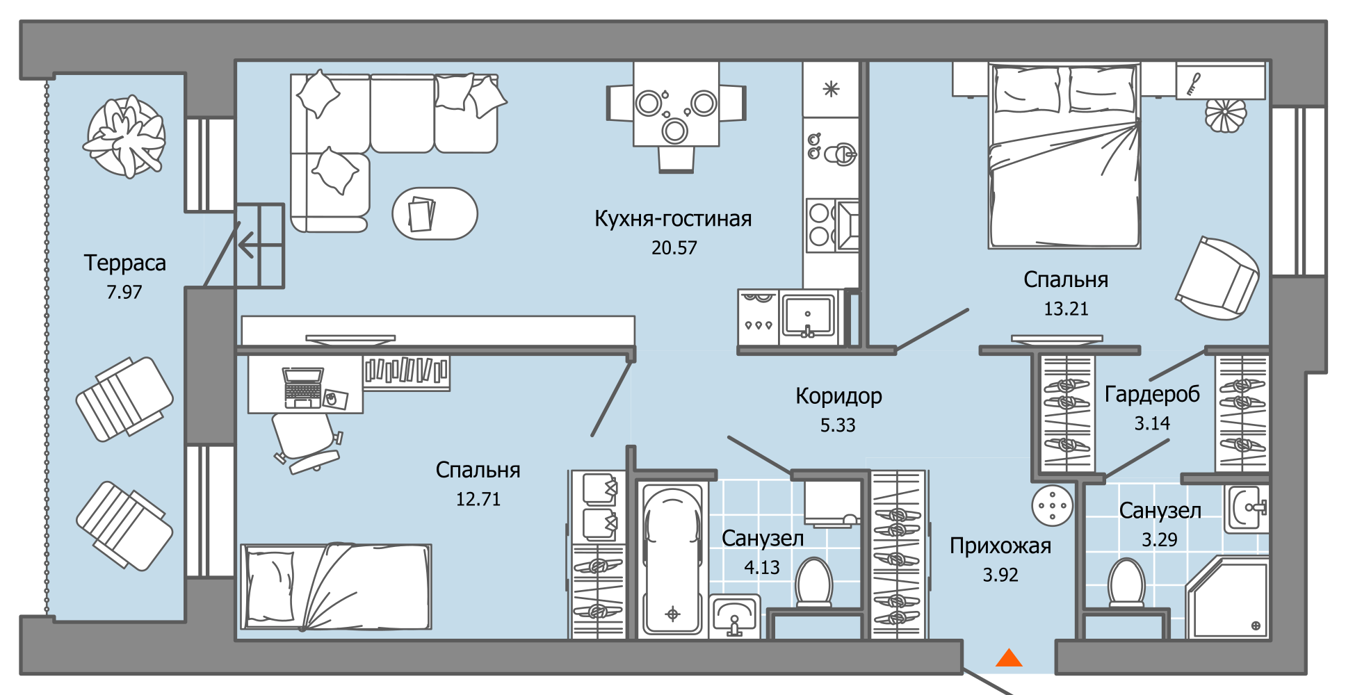3-комнатная 69 м2 в ЖК Камаполис корпус null этаж 9
