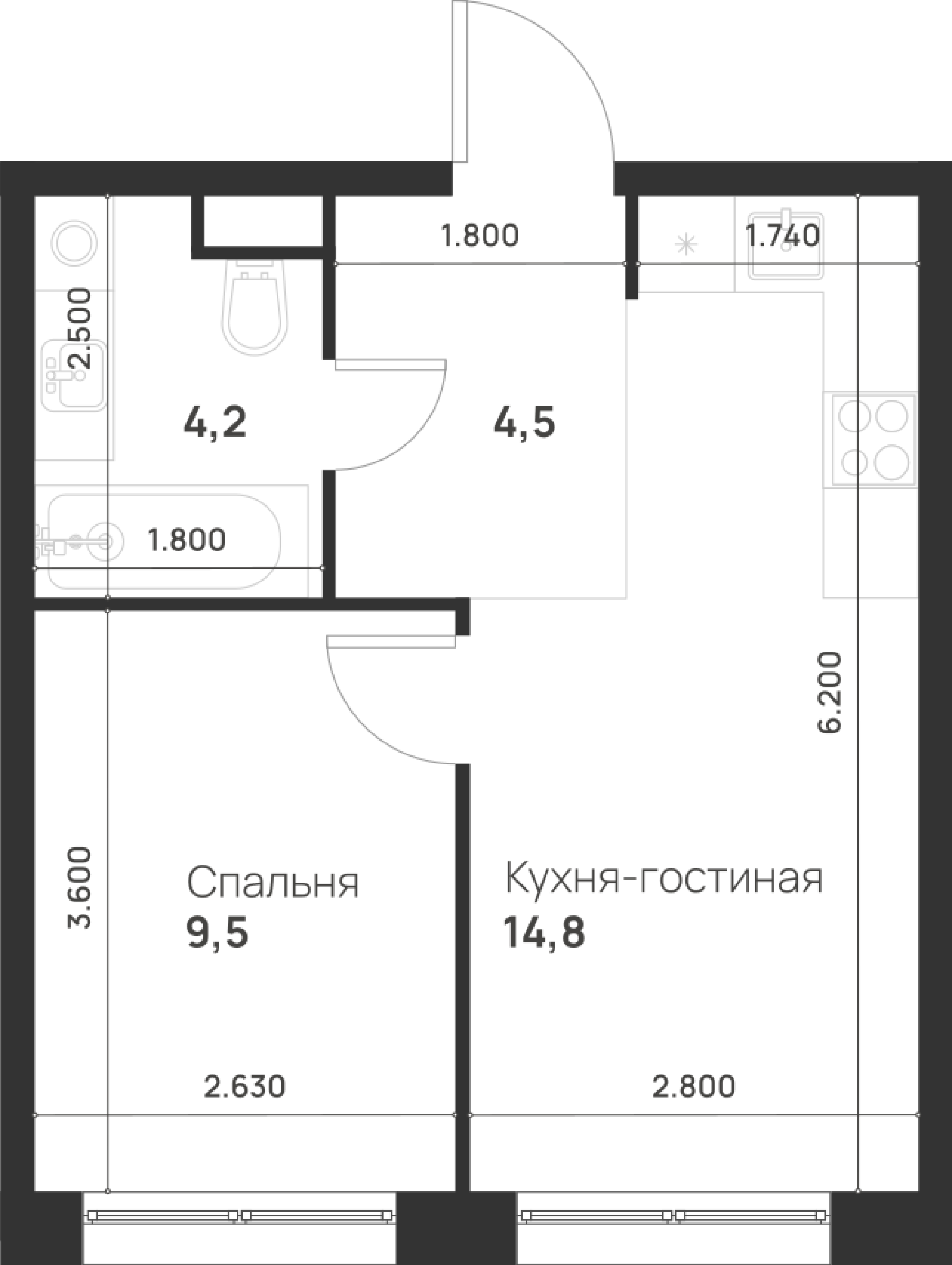 1-комнатная 33 м2 в ЖК Форевиль корпус null этаж 3