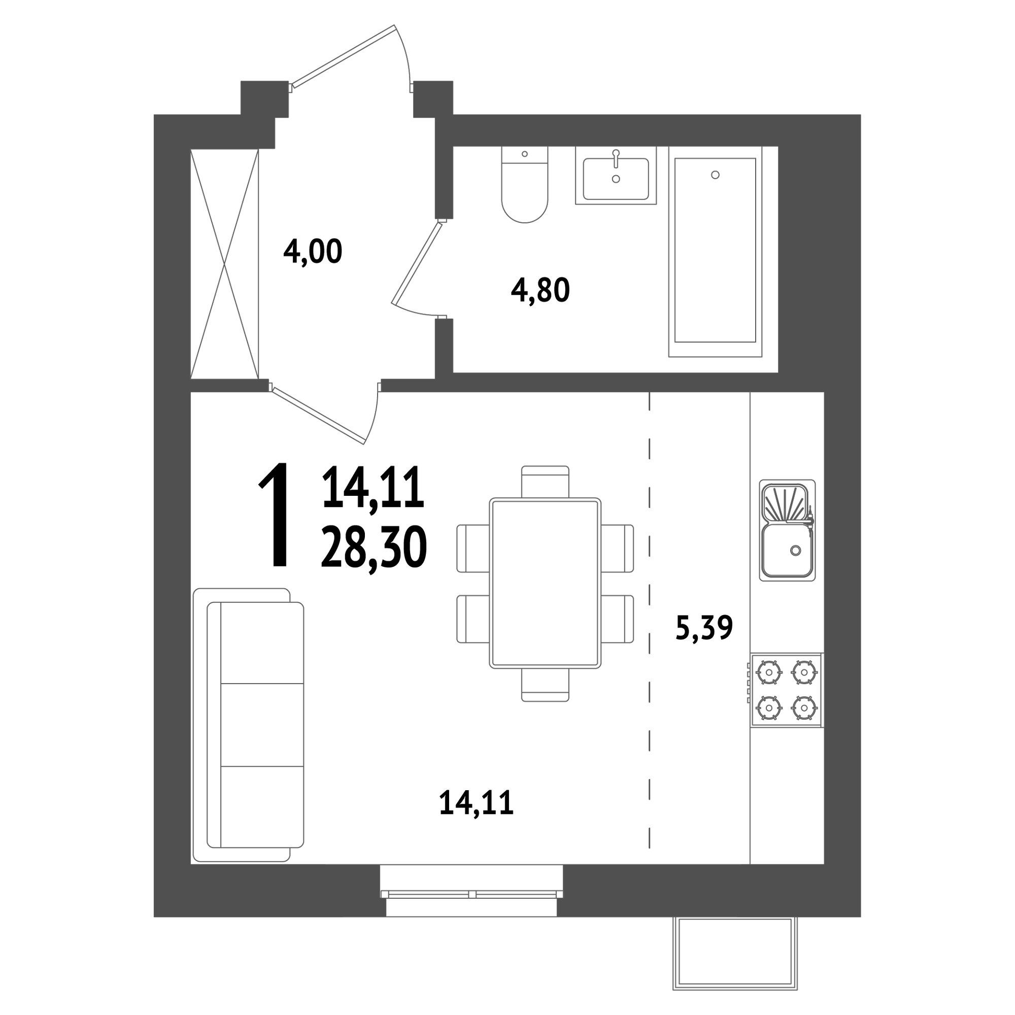 Студия 28 м2 в ЖК Холмогоры корпус null этаж 14