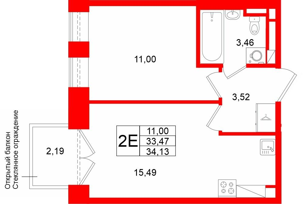 1-комнатная 33 м2 в ЖК Аристократ корпус null этаж 3