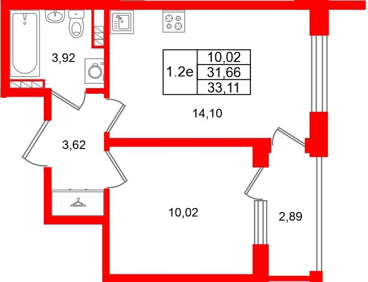 1-комнатная 31 м2 в ЖК Универ Сити корпус null этаж 4