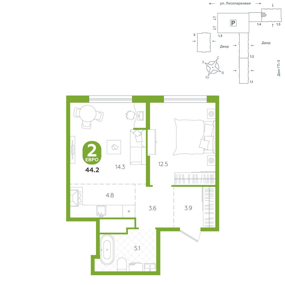 Студия 44 м2 в ЖК Чистые пруды корпус null этаж 7