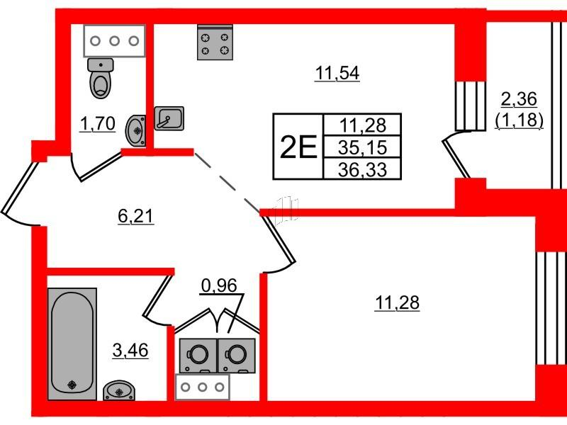 1-комнатная 36 м2 в ЖК Айди Мурино 3 корпус null этаж 4