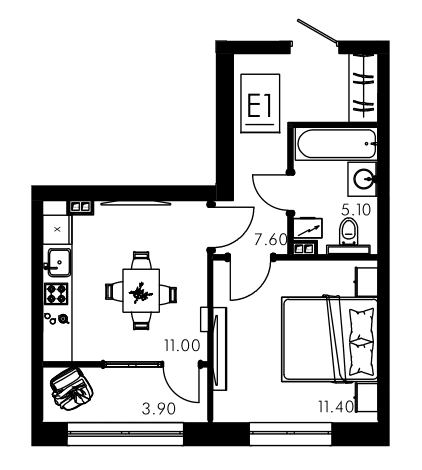 2-комнатная 38.3 м2 в ЖК undefined корпус null этаж 11