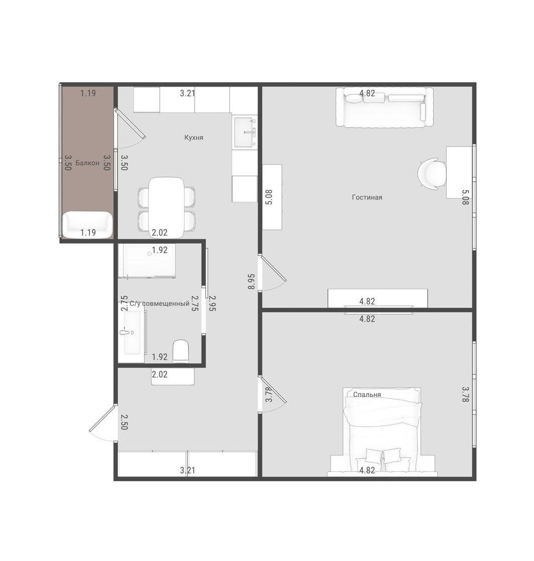 2-комнатная 72.1 м2 в ЖК undefined корпус null этаж 8