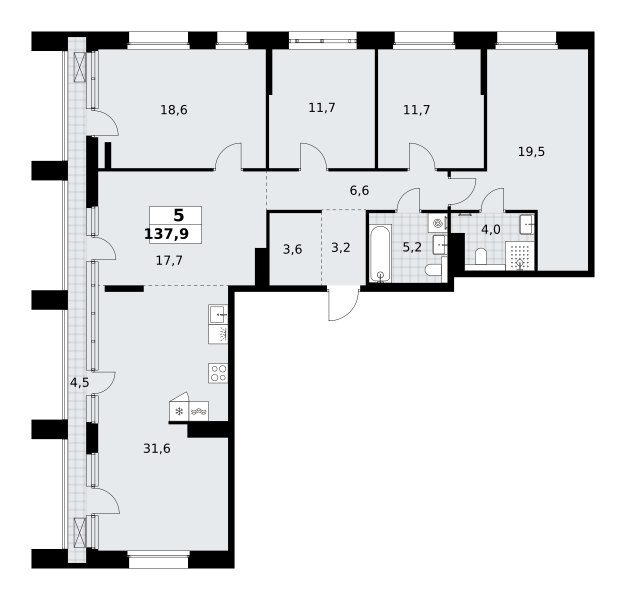 5-комнатная 137 м2 в ЖК Хольм корпус null этаж 13