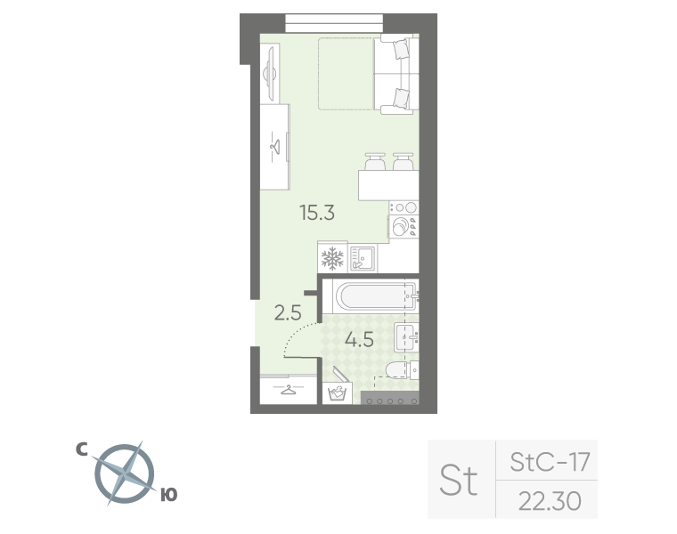 Студия 22 м2 в ЖК Пулково Lake корпус null этаж 3