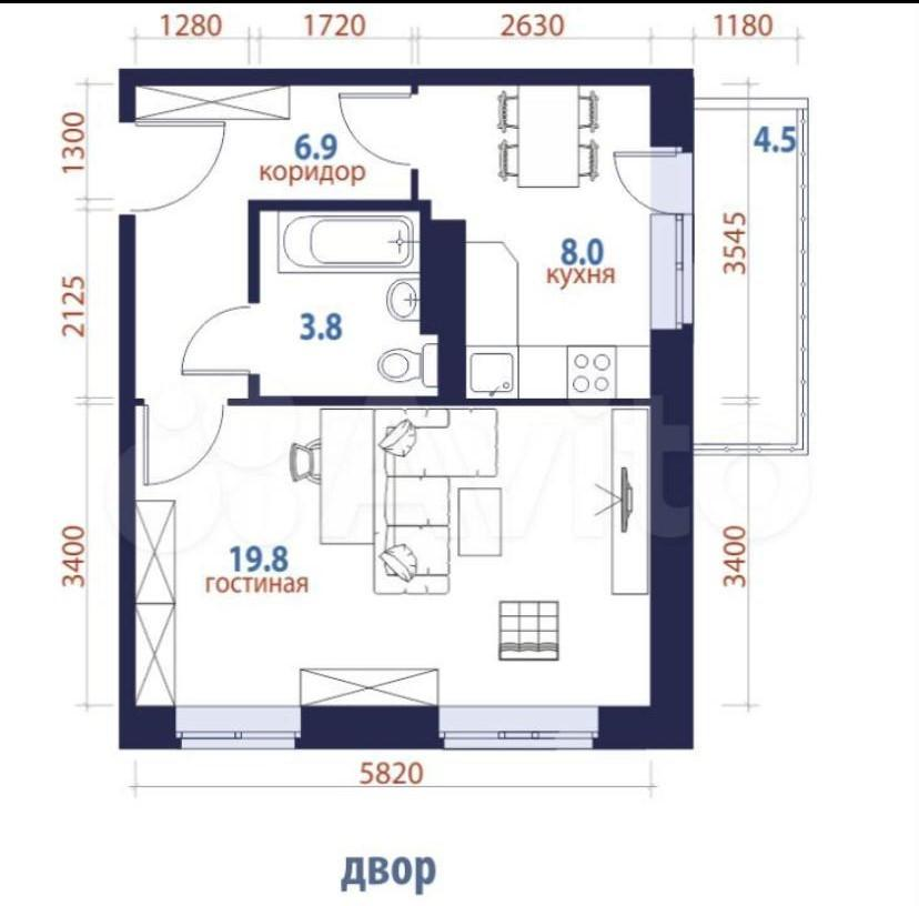 1-комнатная 43.4 м2 в ЖК undefined корпус null этаж 5