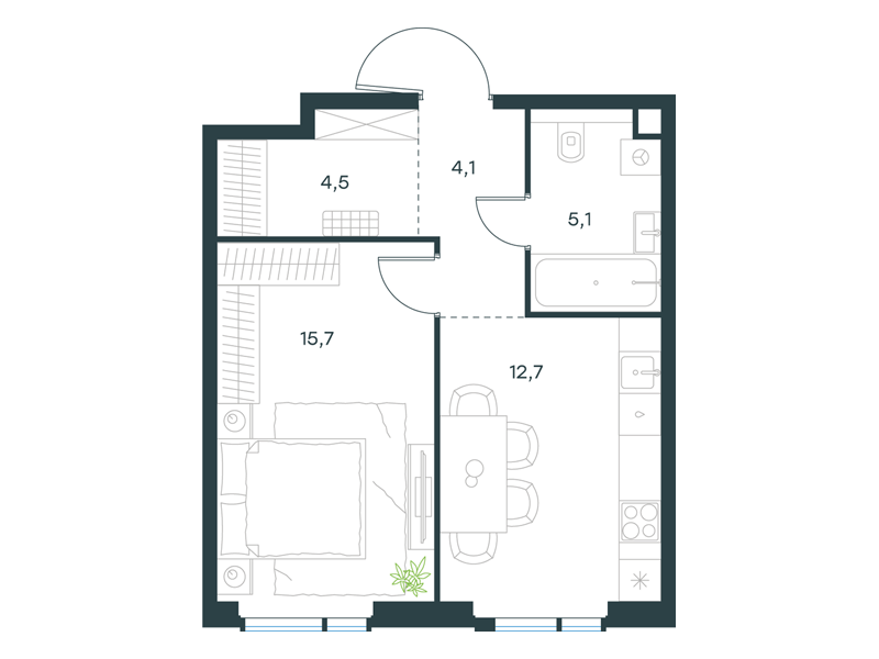 1-комнатная 42 м2 в ЖК Level Войковская корпус null этаж 2
