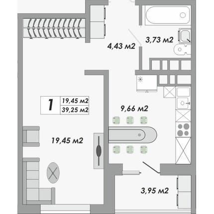1-комнатная 35 м2 в ЖК undefined корпус null этаж 7