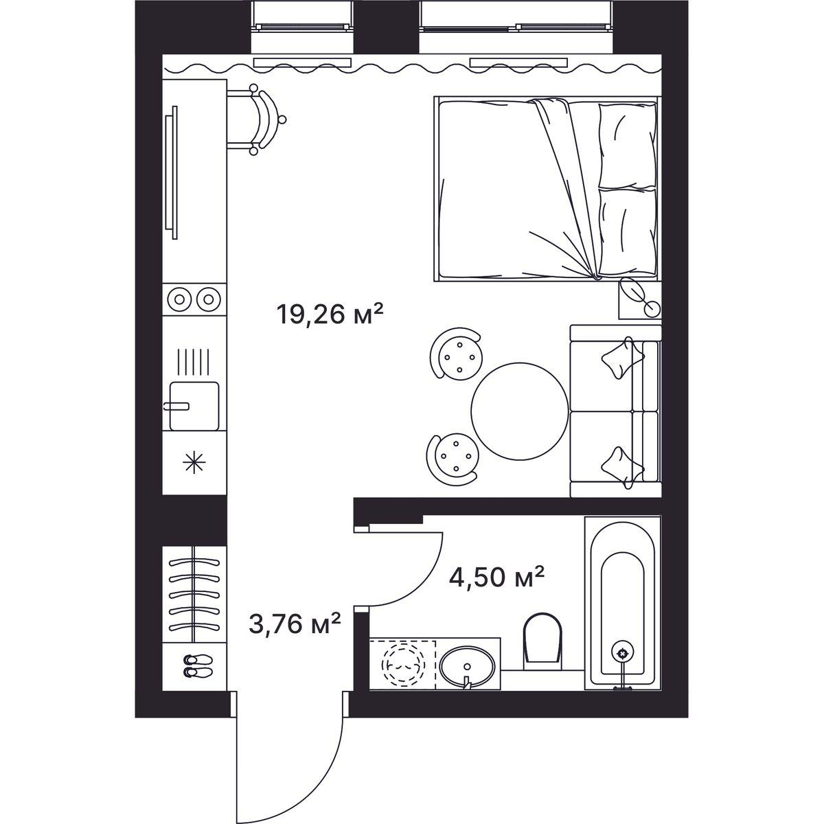 Студия 27 м2 в ЖК Гагарин корпус null этаж 3