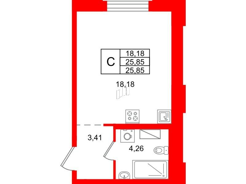 Студия 25 м2 в ЖК ID Petrogradskaya корпус null этаж 4