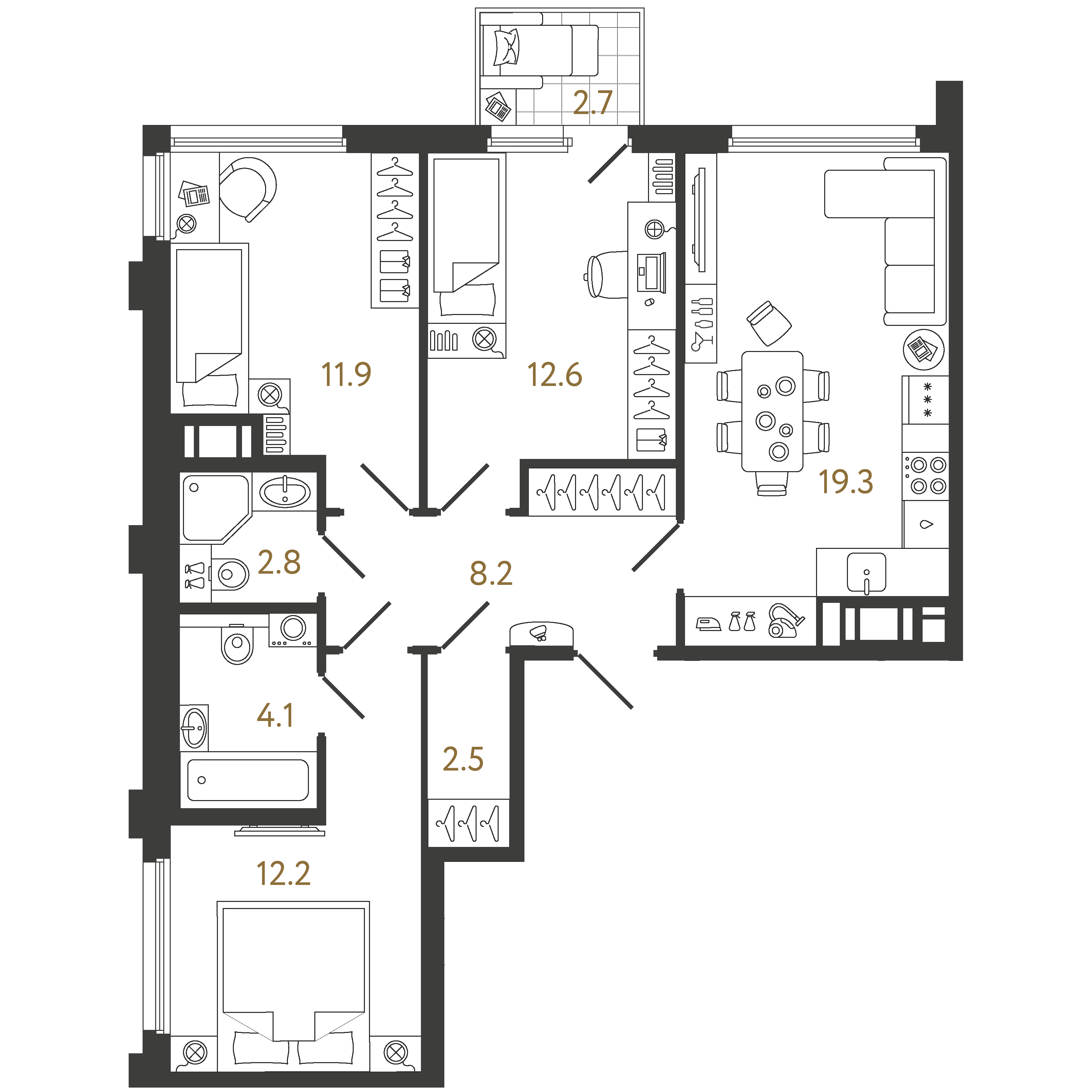 3-комнатная 73 м2 в ЖК Гений 1 корпус null этаж 10