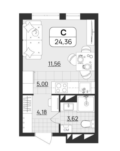 Студия 24.4 м2 в ЖК undefined корпус null этаж 10