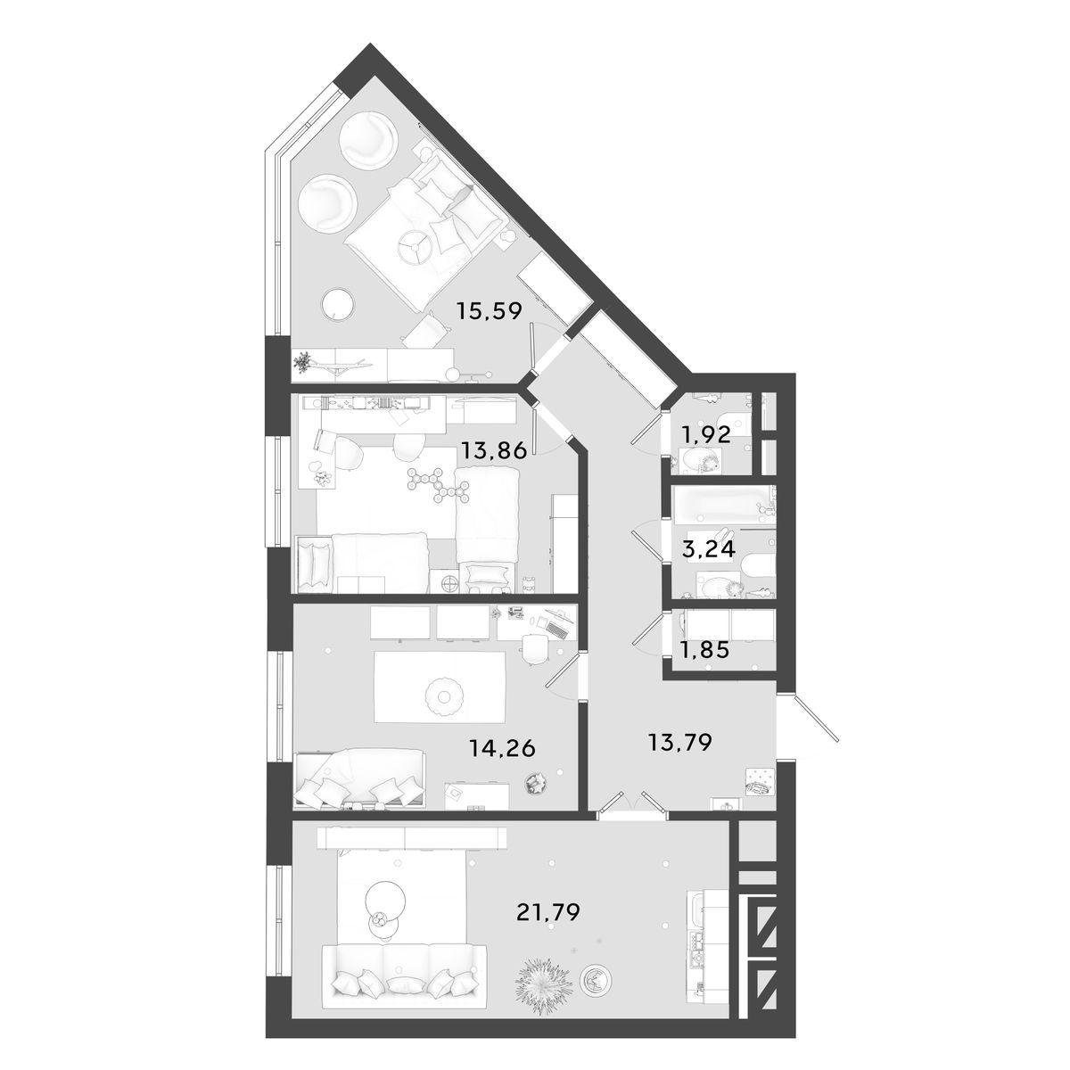 3-комнатная 86 м2 в ЖК OMEGA корпус null этаж 4