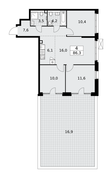 4-комнатная 85 м2 в ЖК Деснаречье корпус null этаж 2