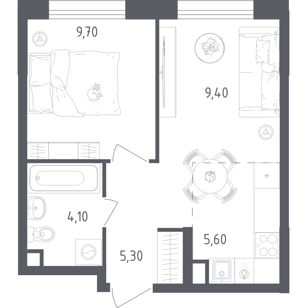 Студия 34 м2 в ЖК Ольховый Квартал корпус null этаж 2
