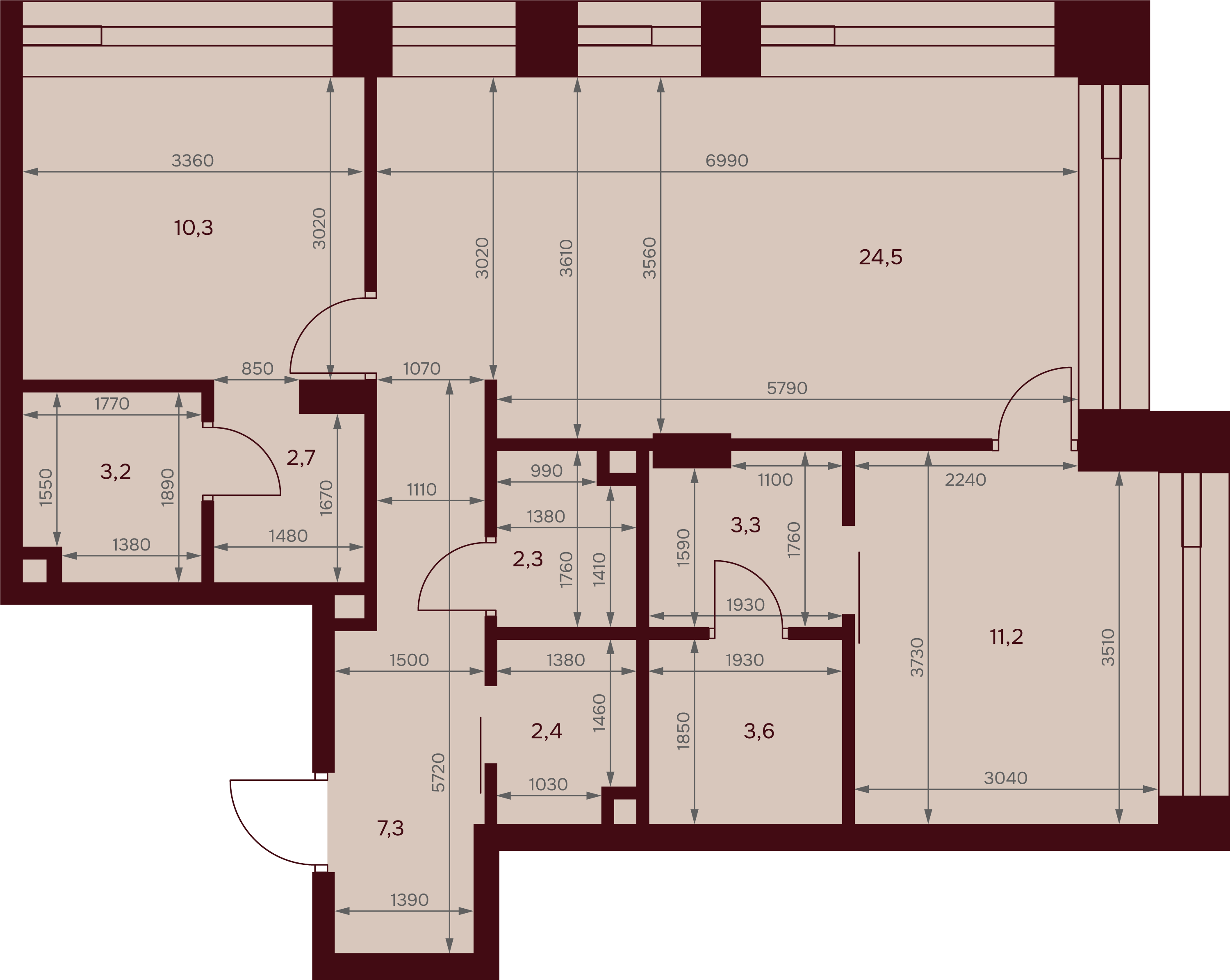 2-комнатная 70 м2 в ЖК Дом 7. Даниловский корпус null этаж 2