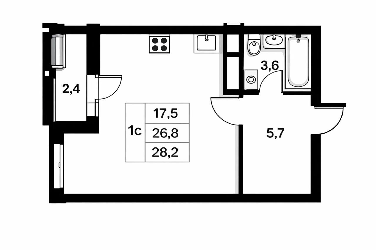 Студия 26.8 м2 в ЖК undefined корпус null этаж 2