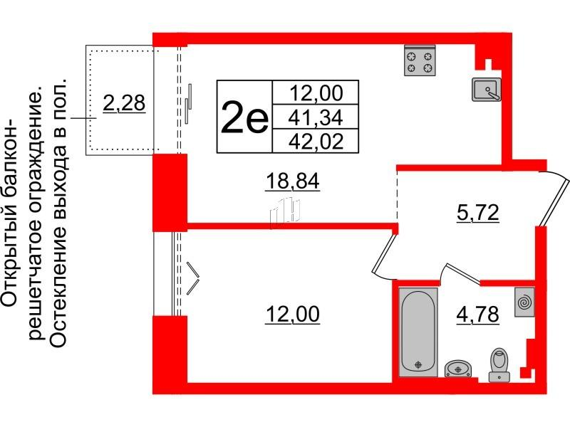 1-комнатная 41 м2 в ЖК Империал Клаб корпус null этаж 4
