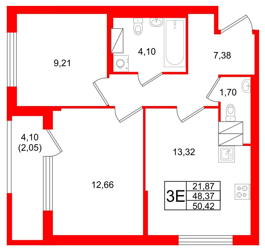 2-комнатная 50 м2 в ЖК Квартал Заречье корпус null этаж 8