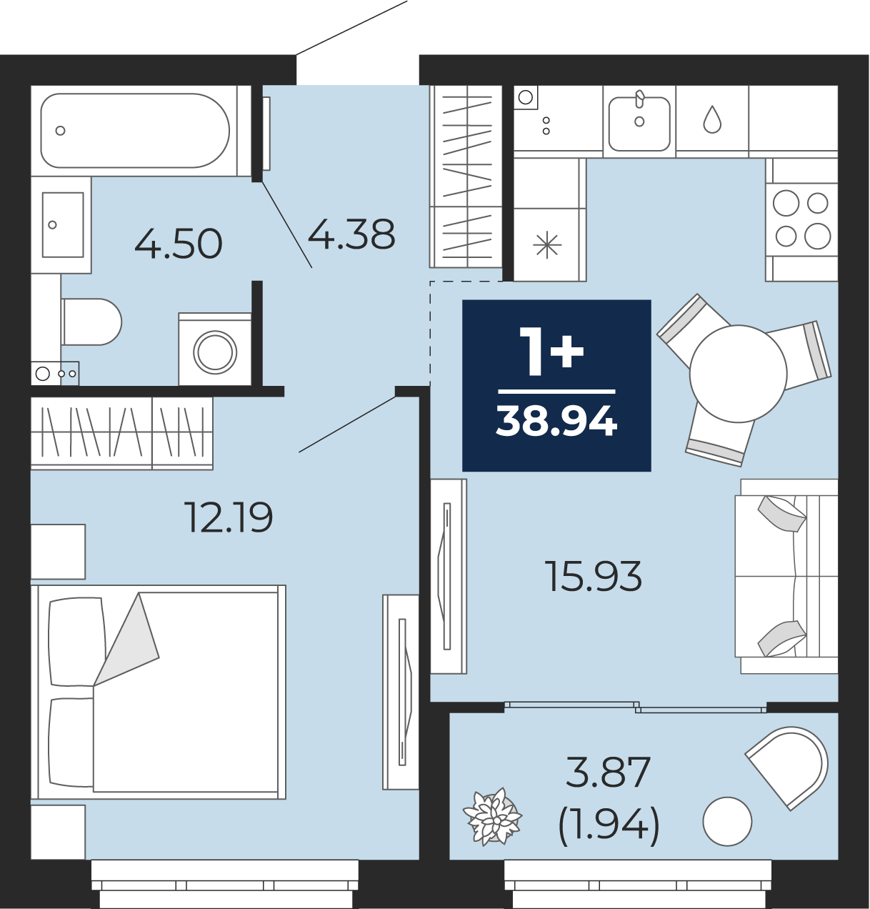 1-комнатная 37 м2 в ЖК Беринг корпус null этаж 1