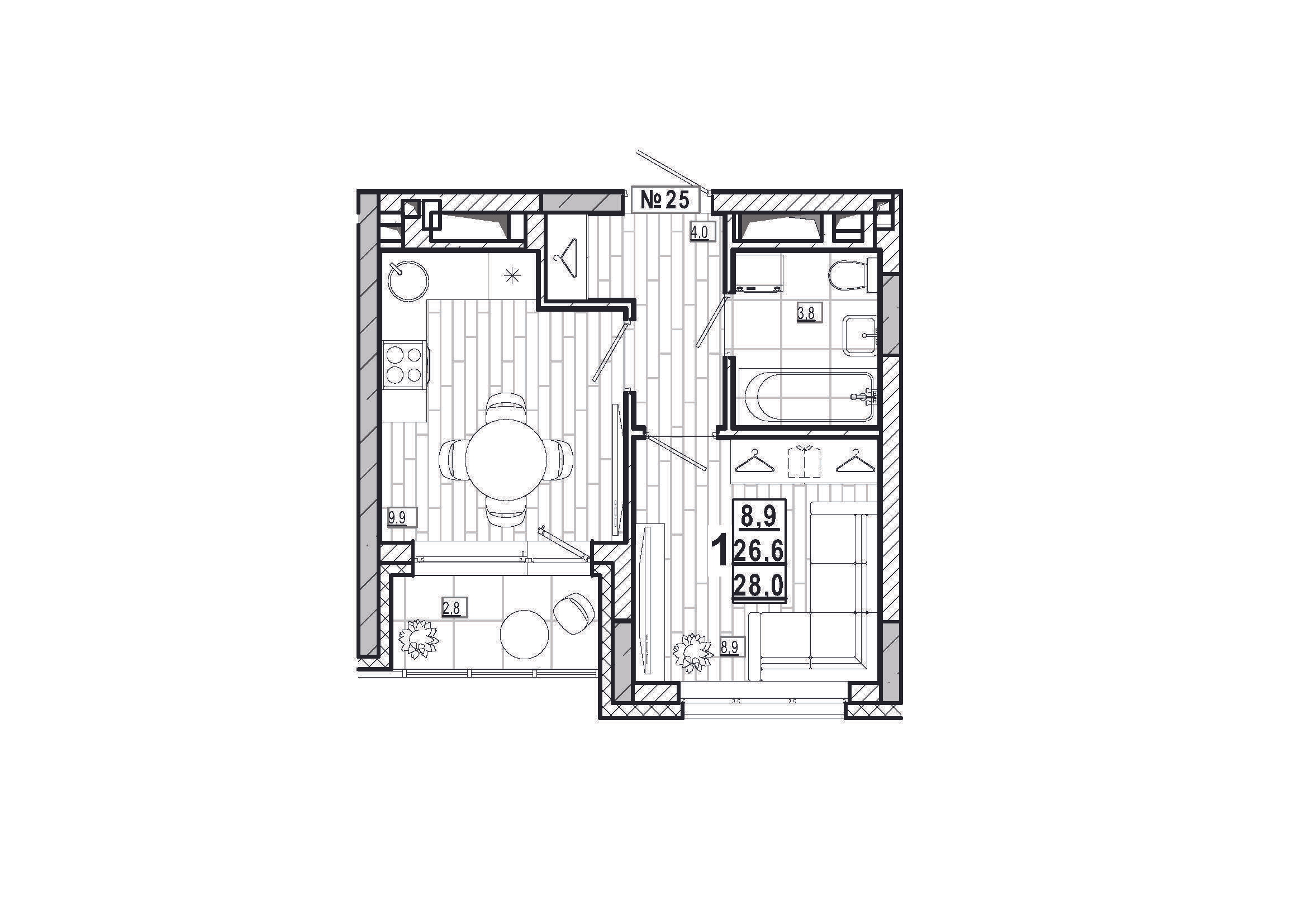 1-комнатная 28 м2 в ЖК Дом на Маяковского корпус null этаж 4