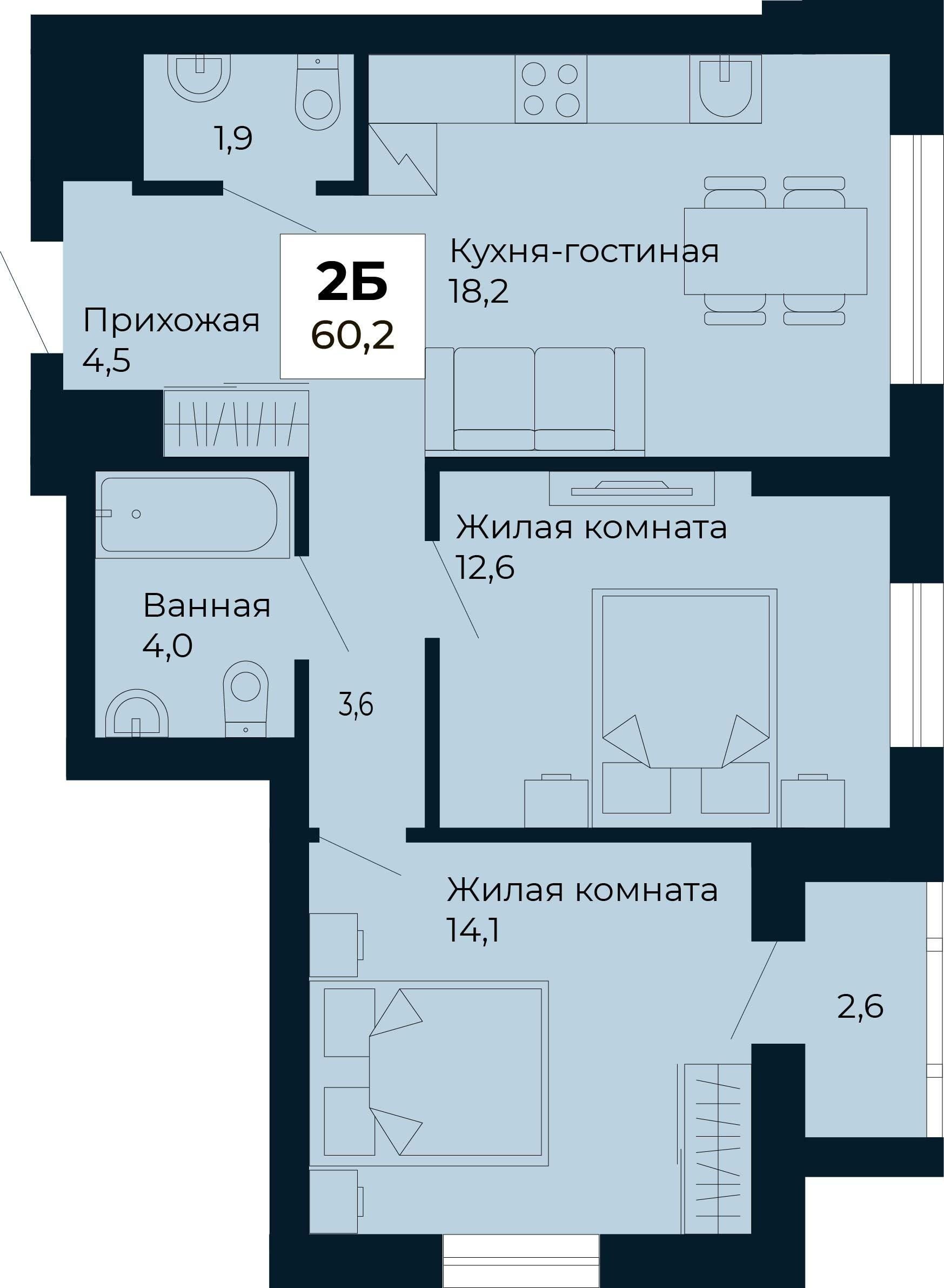 2-комнатная 60 м2 в ЖК Ривьера.Айвазовский корпус null этаж 13
