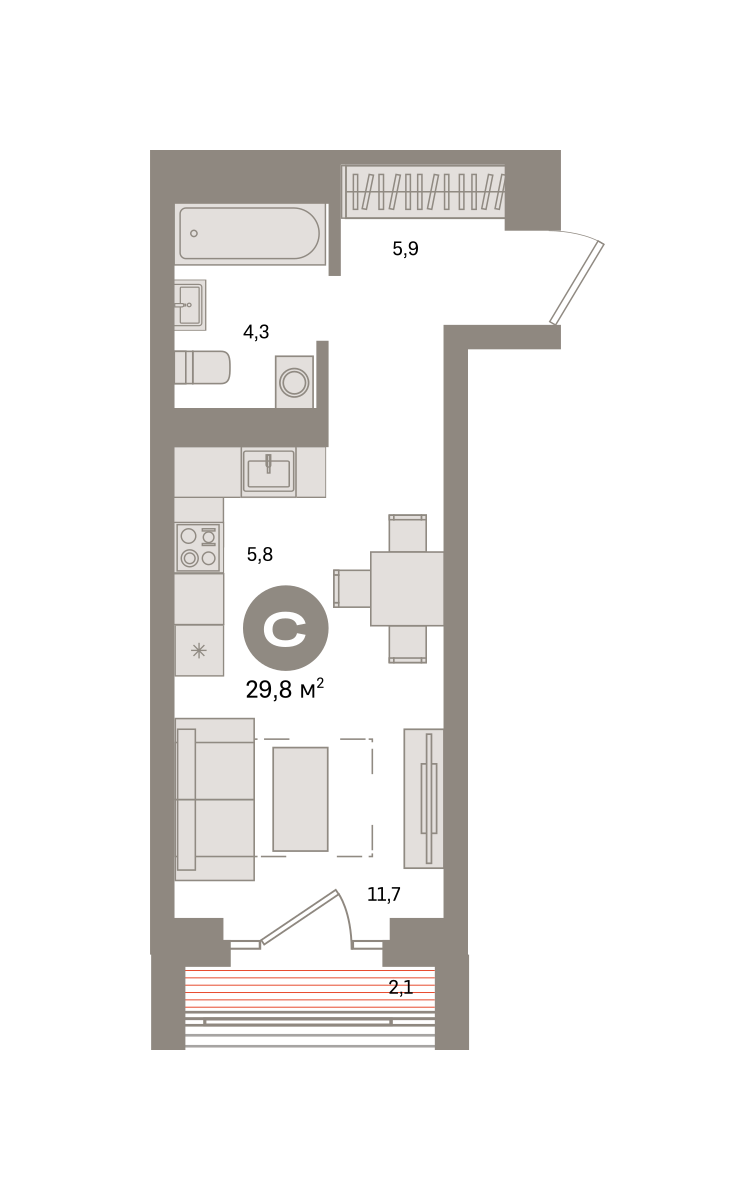 Студия 29 м2 в ЖК Метроном корпус null этаж 13