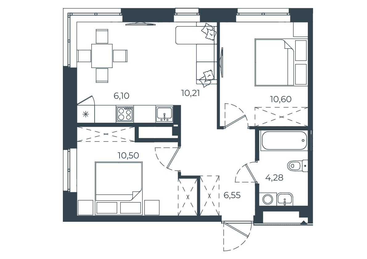 2-комнатная 48 м2 в ЖК РАЗУМ в Академическом корпус null этаж 15
