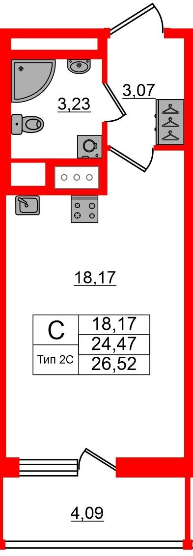 Студия 24 м2 в ЖК Сэтл Ривьера корпус null этаж 17