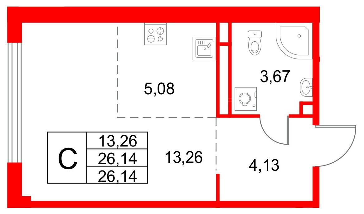 Студия 26 м2 в ЖК Кронфорт. Центральный корпус null этаж 4