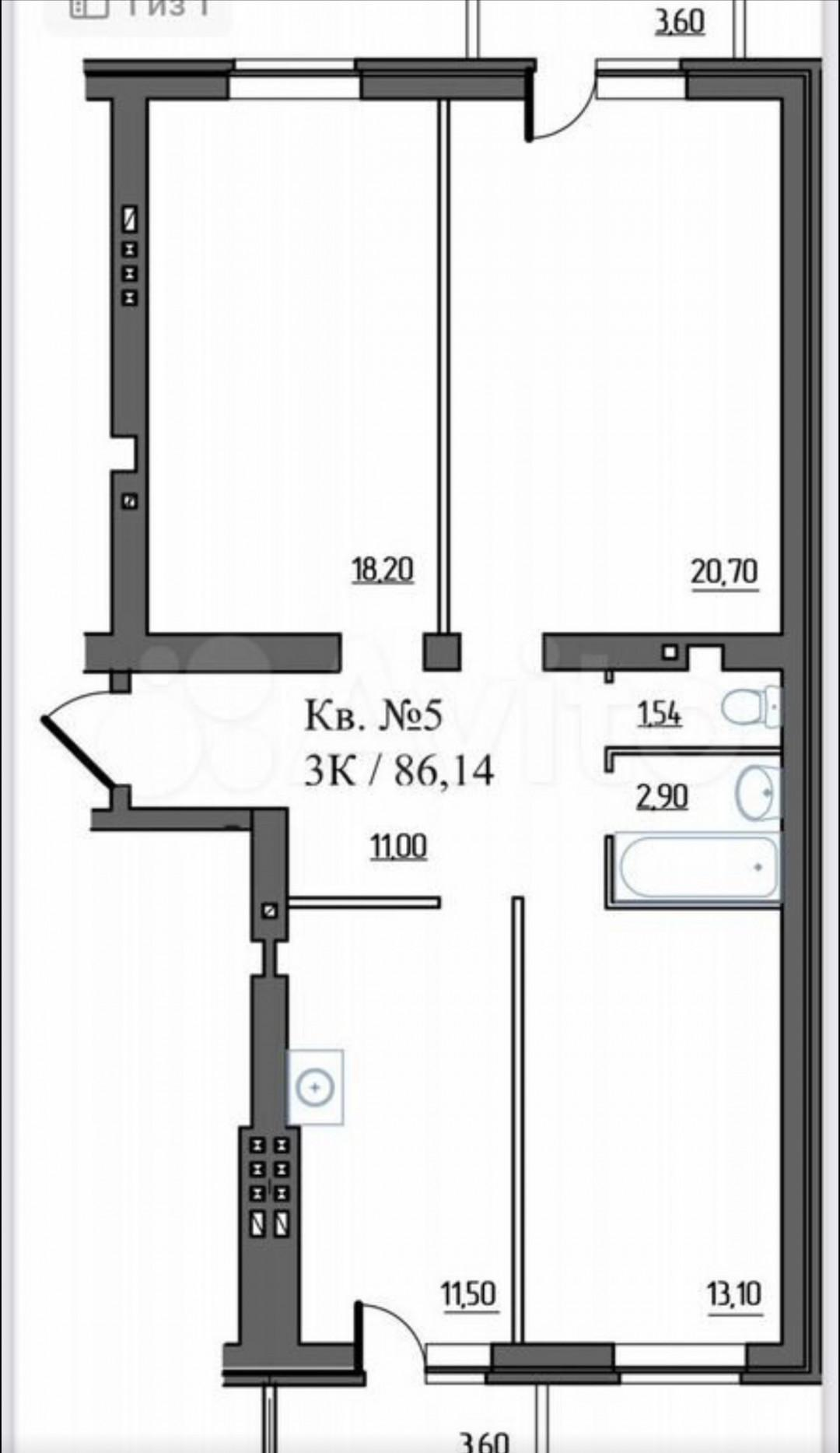 3-комнатная 86 м2 в ЖК undefined корпус null этаж 1