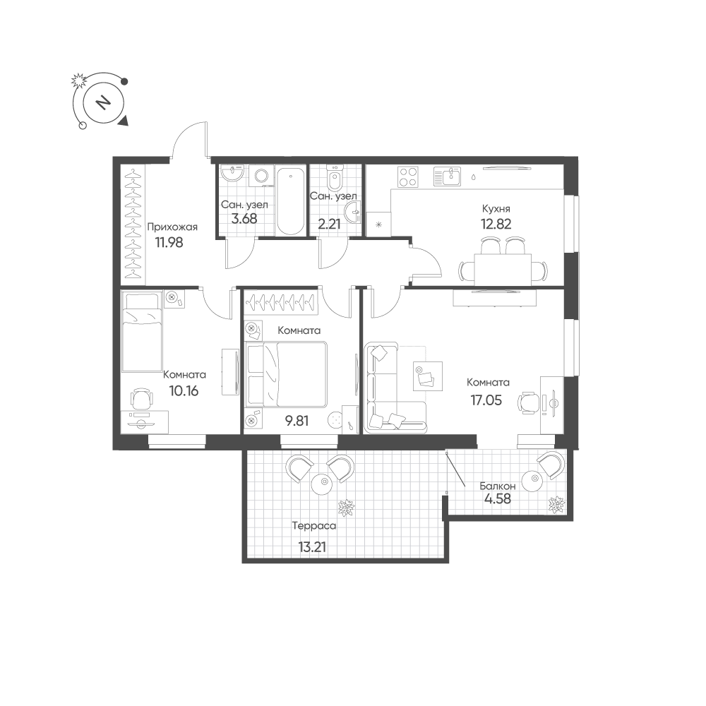 3-комнатная 73 м2 в ЖК Балтым-Парк корпус null этаж 1