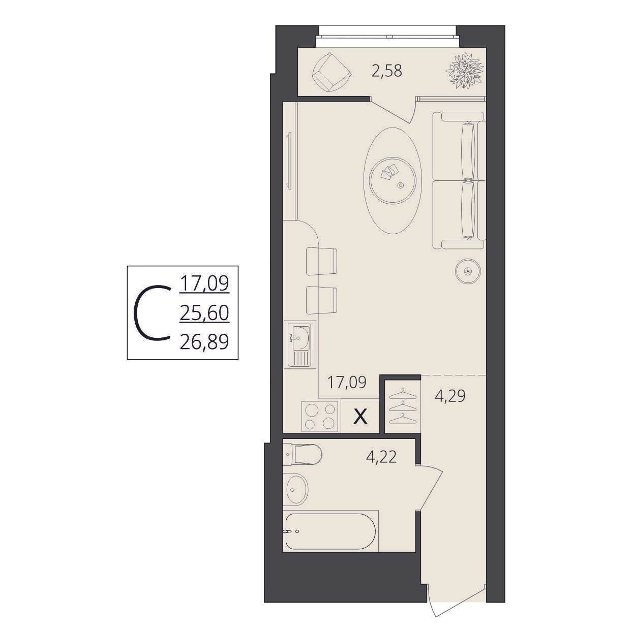 Студия 26 м2 в ЖК Берег Волги корпус null этаж 8