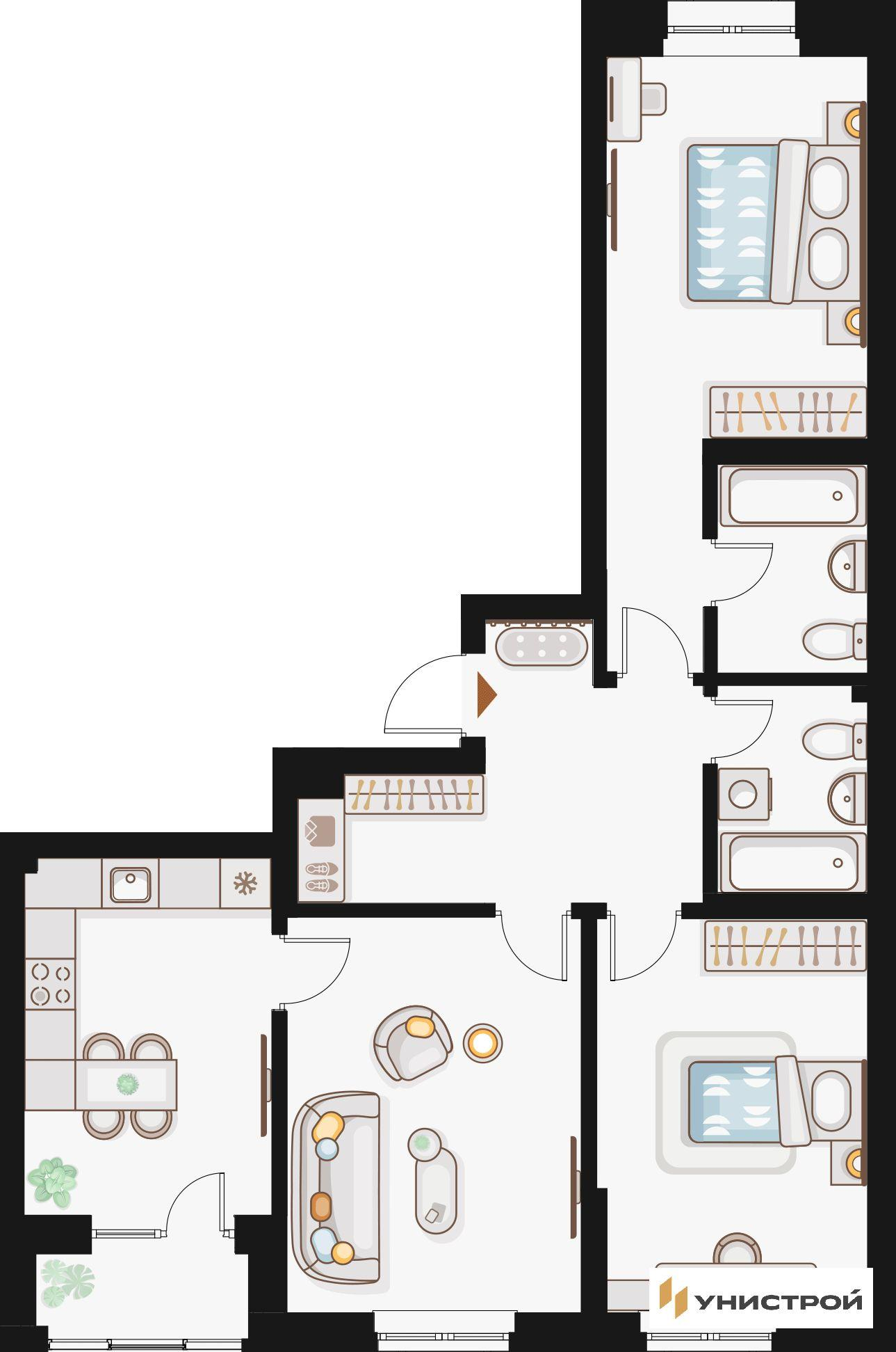 3-комнатная 82 м2 в ЖК Жилой кластер Q на Кулагина корпус null этаж 10