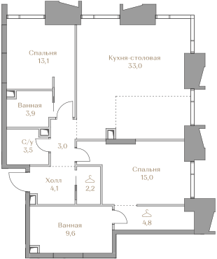 2-комнатная 92 м2 в ЖК Luzhniki Collection корпус null этаж 3