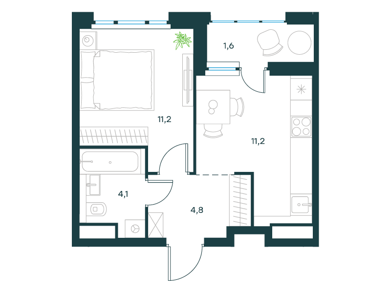 1-комнатная 32 м2 в ЖК Level Лесной корпус null этаж 13