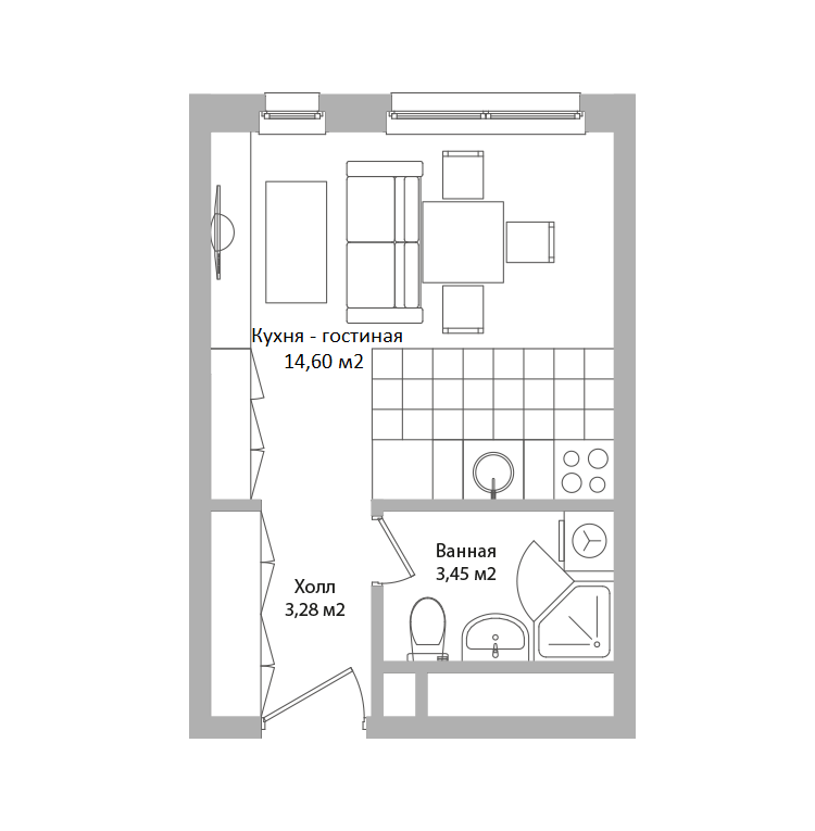 Студия 21 м2 в ЖК Адрес корпус null этаж 16