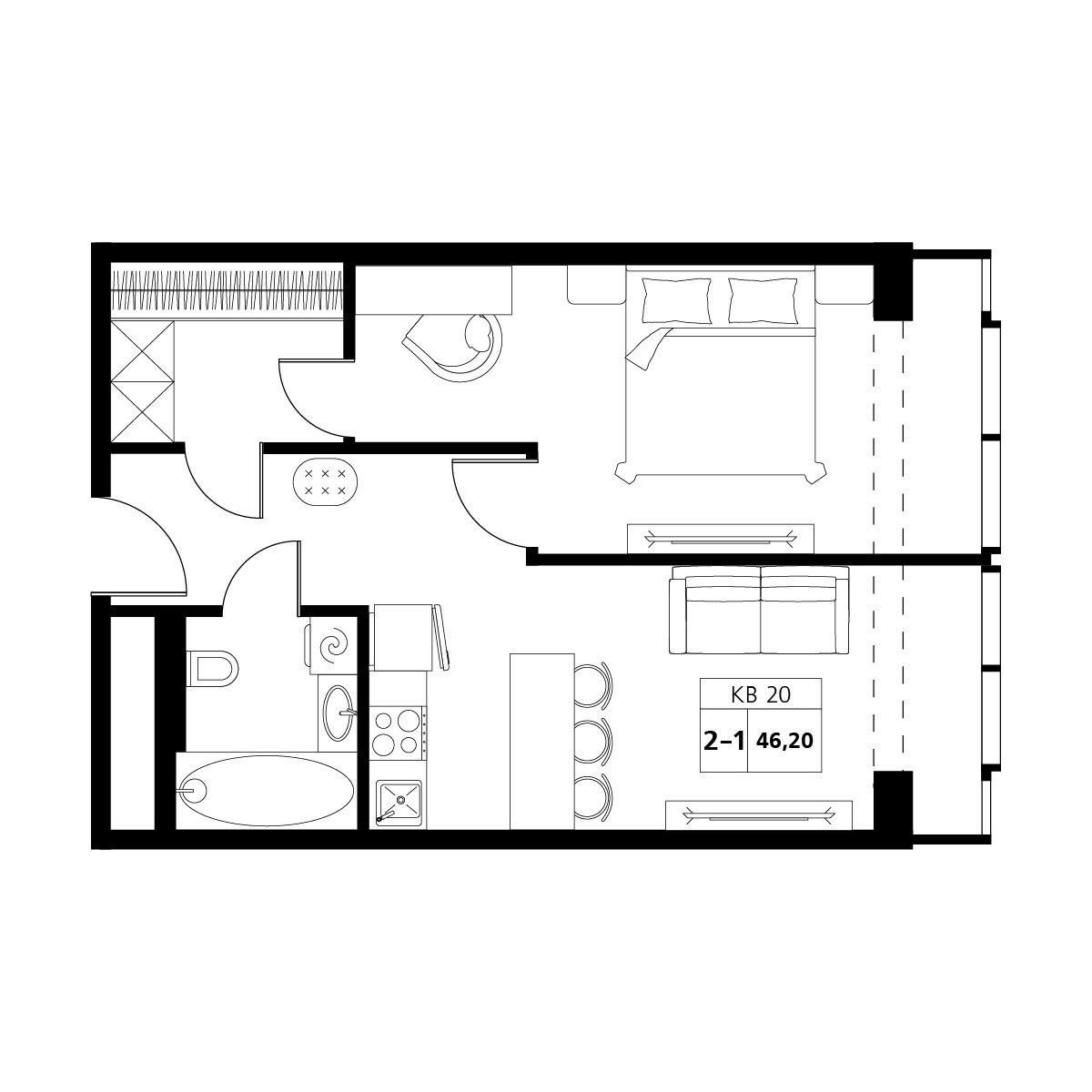 2-комнатная 47 м2 в ЖК Аксис Центр корпус null этаж 10