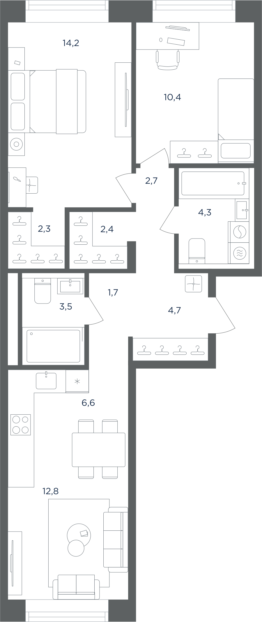 3-комнатная 65 м2 в ЖК Равновесие корпус null этаж 3